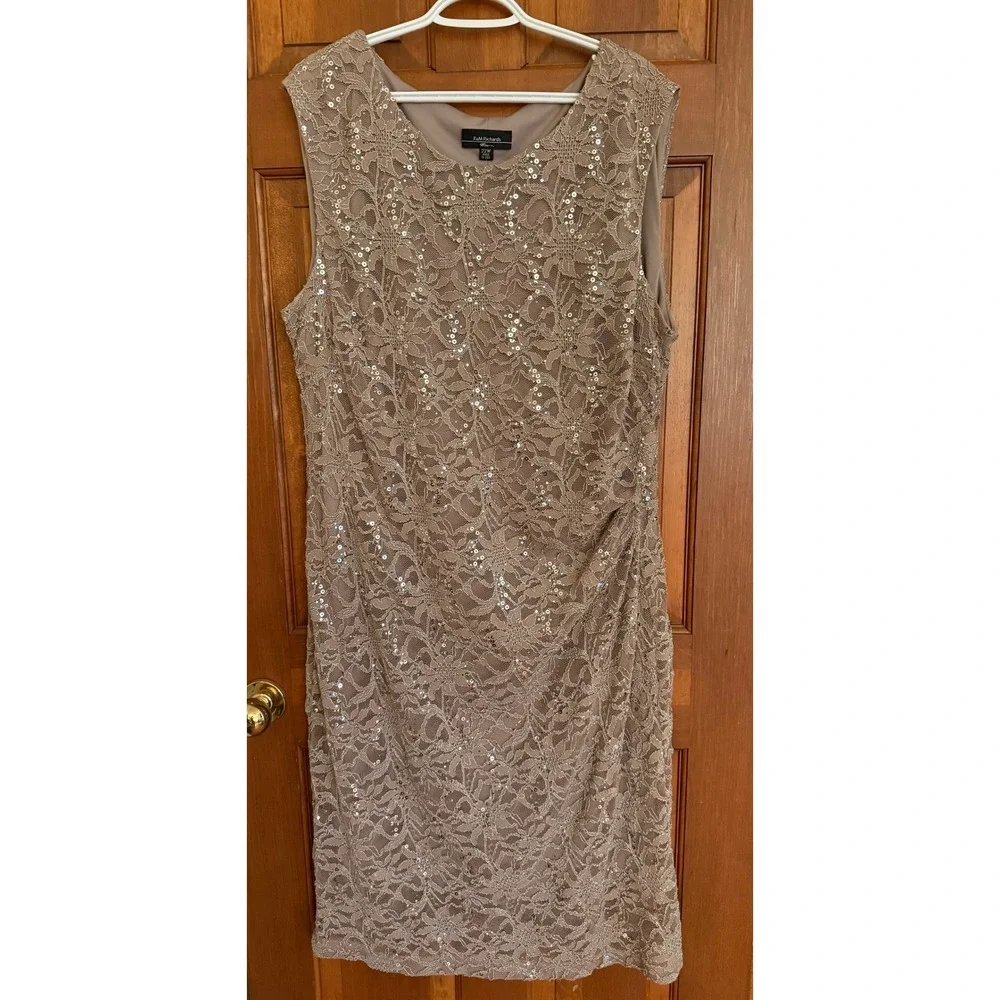RM Richards Sequin Lace Cocktail Dress Women 22W Mocha Plus-Size Wedding Evening - Picture 11 of 11